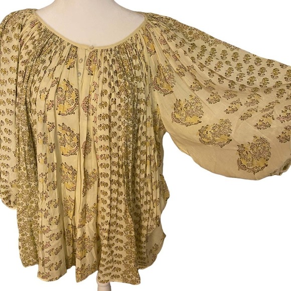 Calypso St. Barth Womens Cream Button Up Balloon Sleeve Floral Blouse Sz 1 XL - Picture 3 of 12